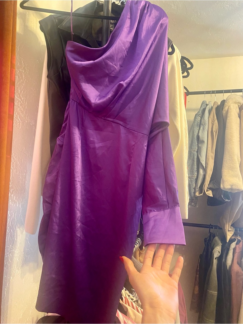 Vici One-Shoulder Satin Dress in Purple